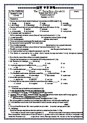 2 Đề kiểm tra giữa học kỳ II môn Tiếng Anh Lớp 11 - Năm học 2015-2016 - Trường THPT Đa Phúc